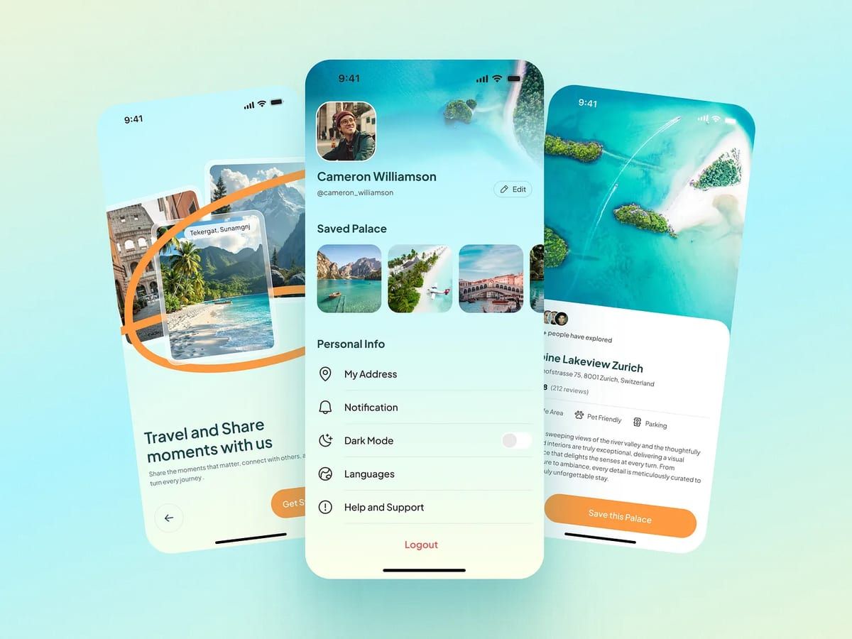 Mobile app screens