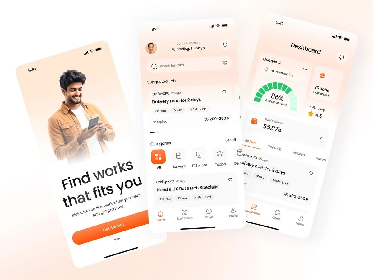 Mobile app screens