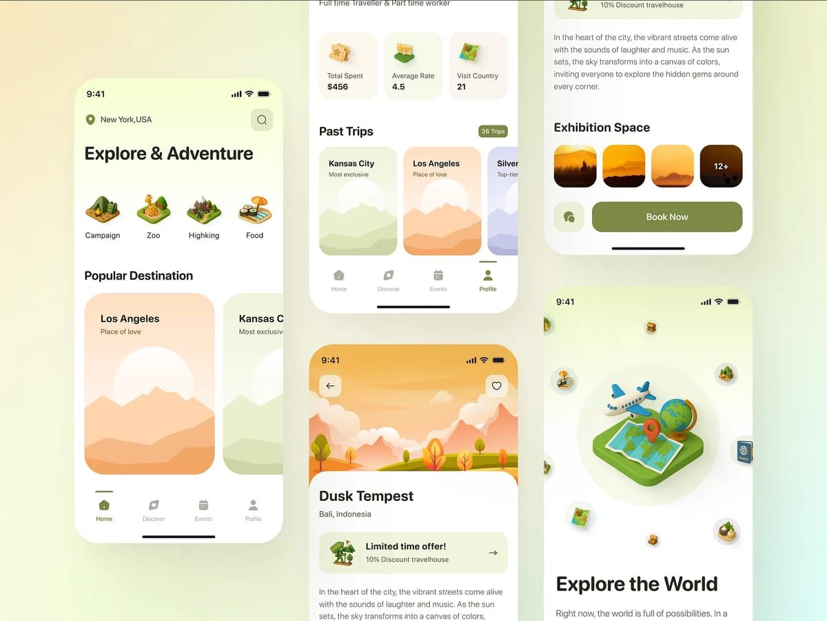 Travel app screens